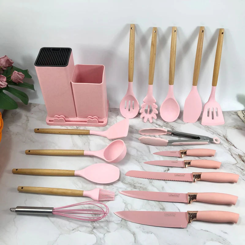 19-Piece Essential Kitchen Set – Silicone, Wood & Stainless Steel